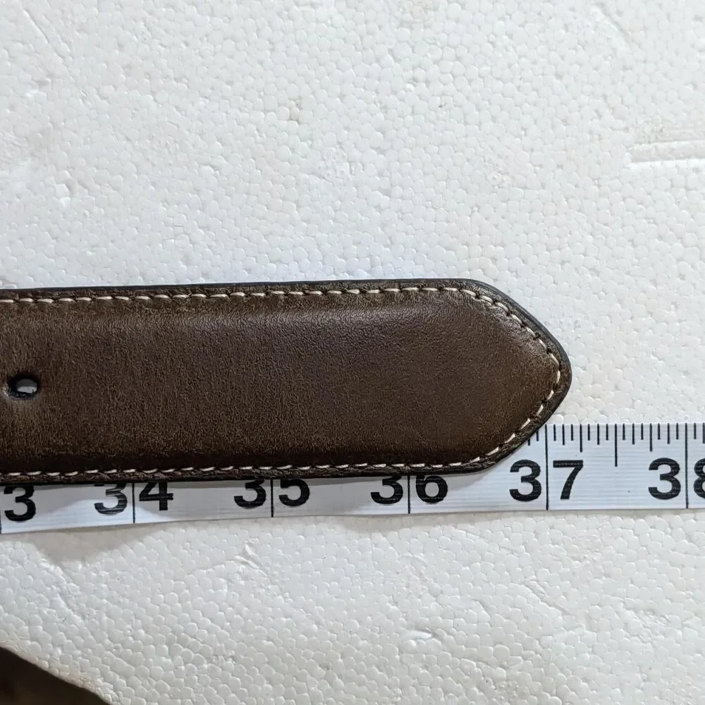 Nocona Mens Leather Western Belt Size 32 (S) Brown Black Southwest Silver Buckle